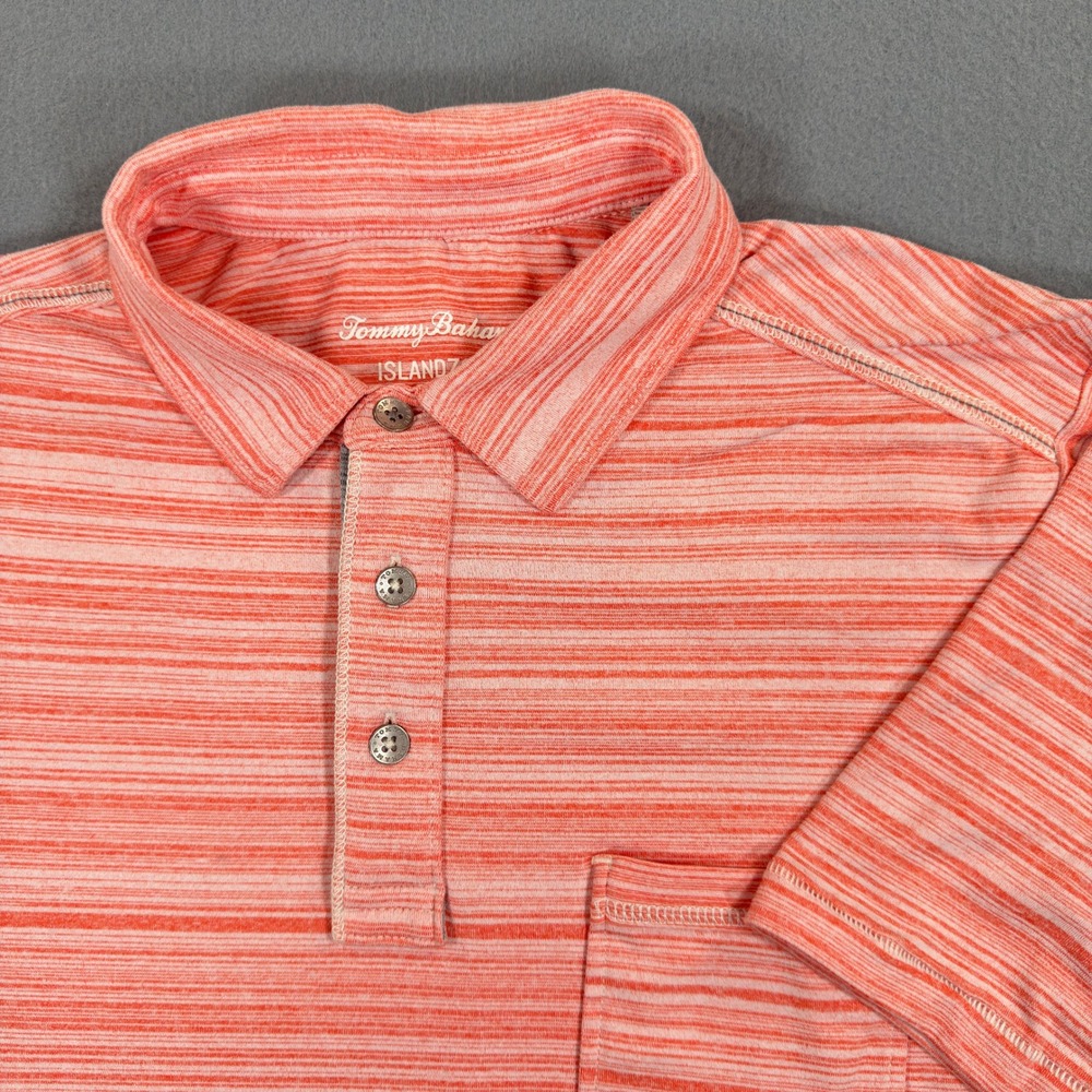 Tommy Bahama IslandZone Mens Small Orange Striped Space Dye Polo Shirt